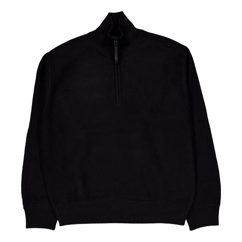 Bon Boiled Wool Quarter Zip Black