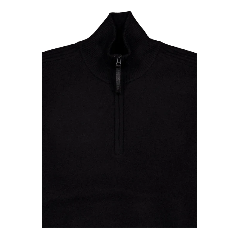 Bon Boiled Wool Quarter Zip Black