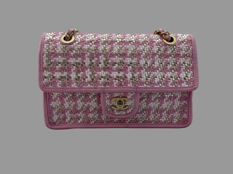 Chanel Classic Single Flap Bag Pink gewebt 23C Gold Hardware