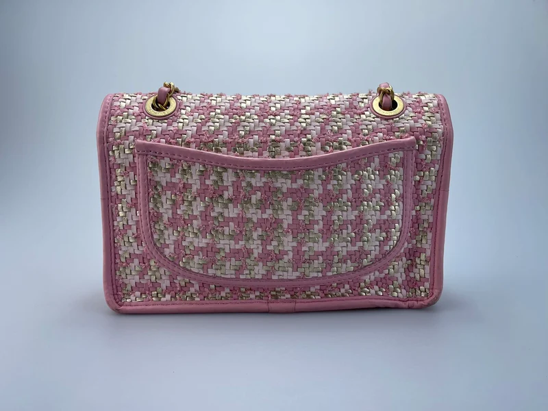 Chanel Classic Single Flap Bag Pink gewebt 23C Gold Hardware