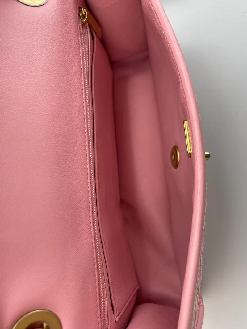 Chanel Classic Single Flap Bag Pink gewebt 23C Gold Hardware