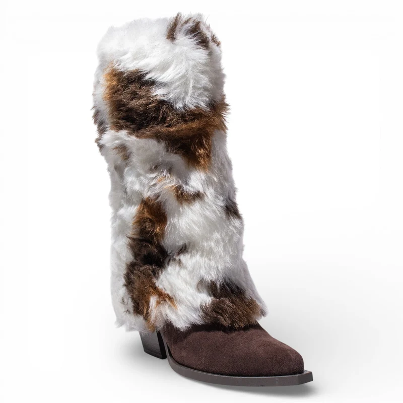 EuropeonUnion Women Brown Fur Boot #4829