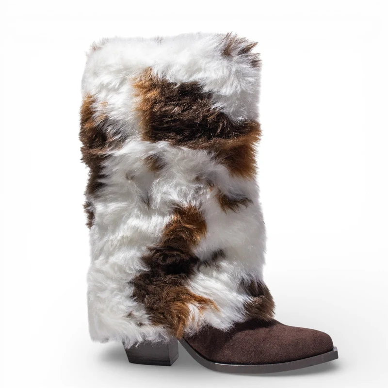 EuropeonUnion Women Brown Fur Boot #4829