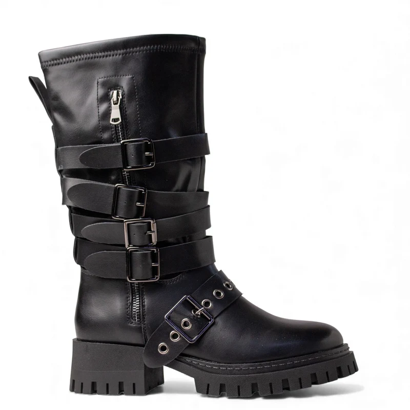 Europeon Union Women Black Leather Boot #4609