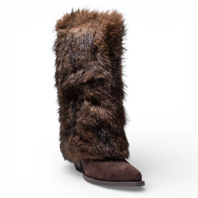 EuropeonUnion Women Brown Fur Boot #4828