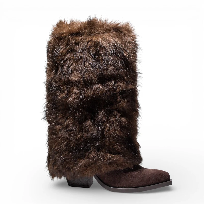 EuropeonUnion Women Brown Fur Boot #4828