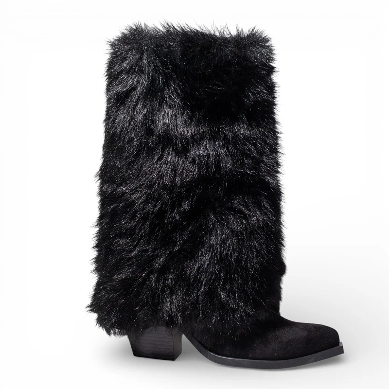 EuropeonUnion Women Black Fur Boot #4827