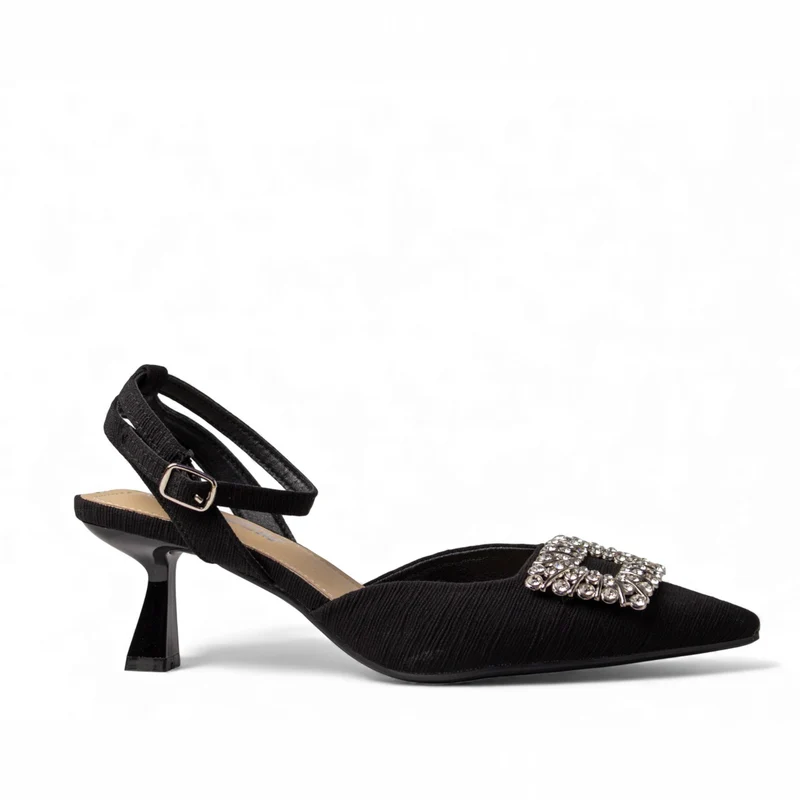 Europeon Union Women Black Cloth Heels #4711