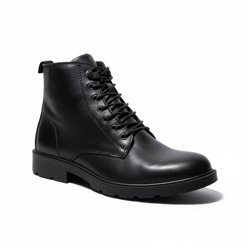 Italian Men Black Leather HalfBoot #5096