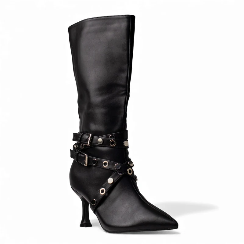 Europeon Union Women Black Leather Boot #4565