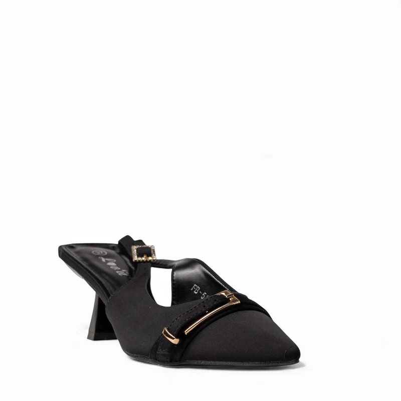 Europeon Union Women Black Satin Heels #4674