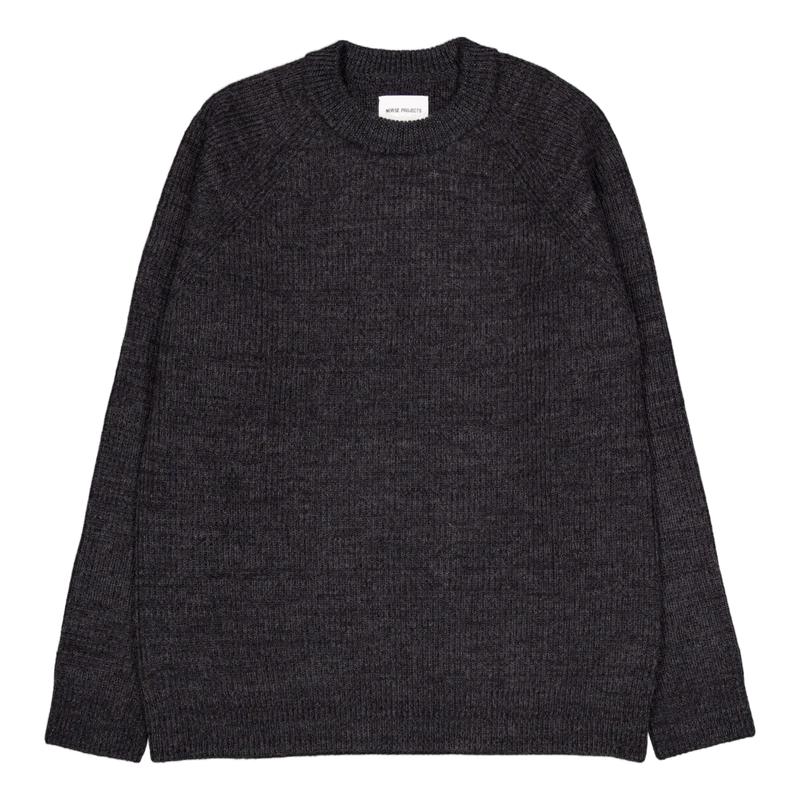 Roald Wool Cotton Rib Sweater 1600 Dark Grey Melange