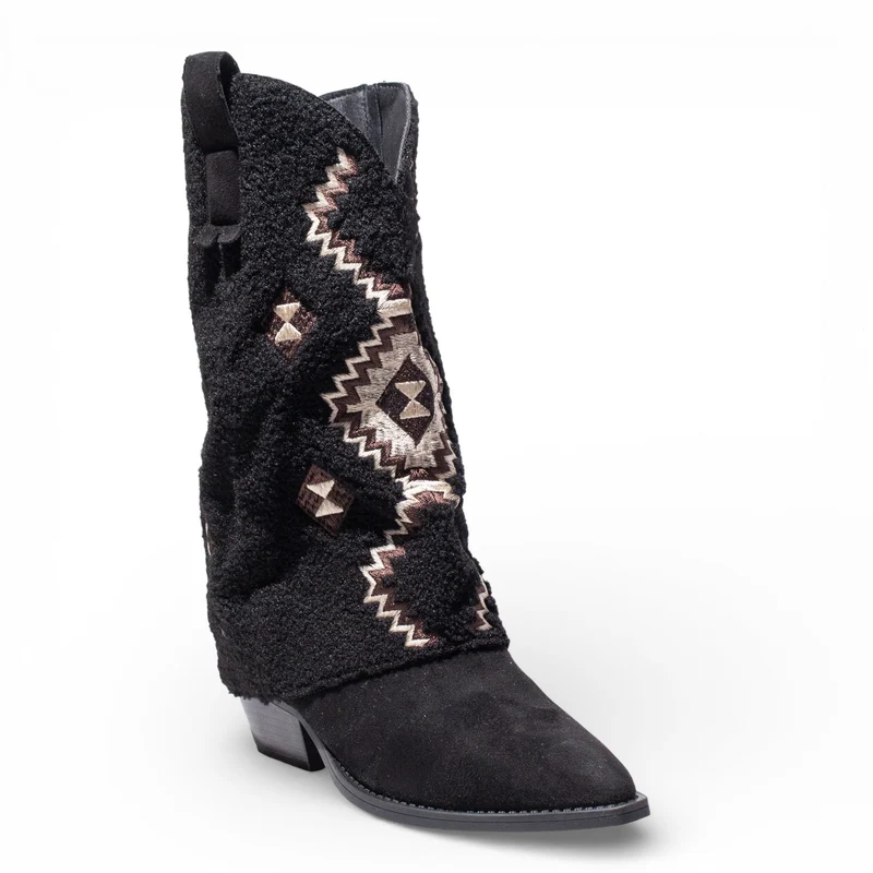 EuropeonUnion Women Black Fur HalfBoot #4839