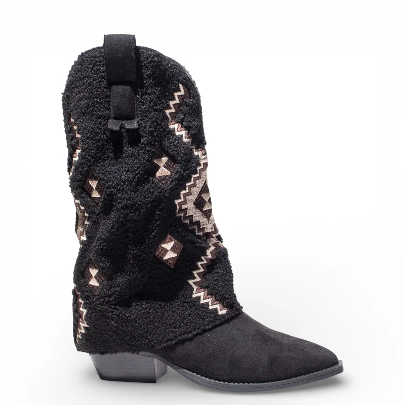 EuropeonUnion Women Black Fur HalfBoot #4839