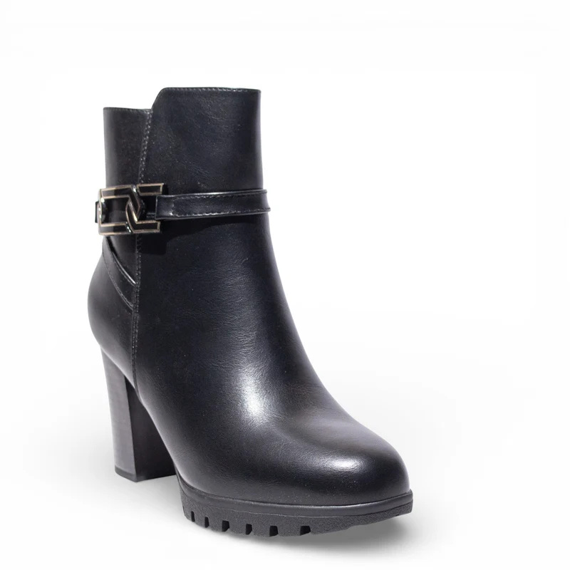 EuropeonUnion Women Black Leather HalfBoot #4835