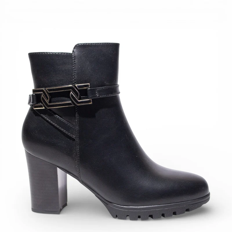 EuropeonUnion Women Black Leather HalfBoot #4835