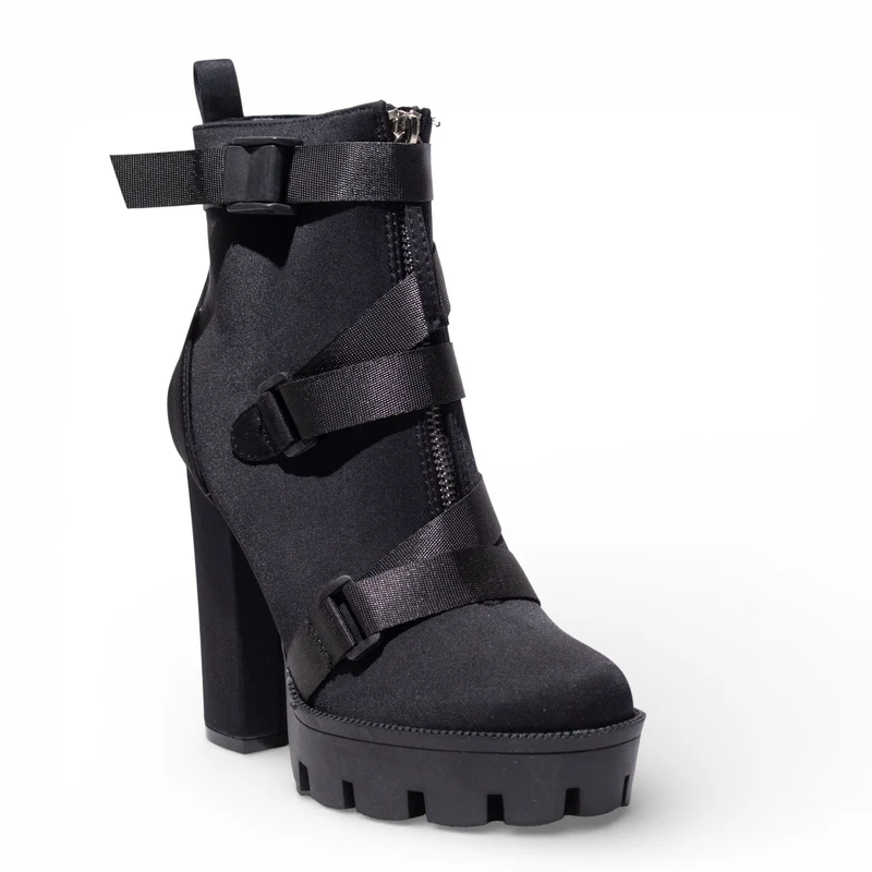 EuropeonUnion Women Black Satin HalfBoot #4816
