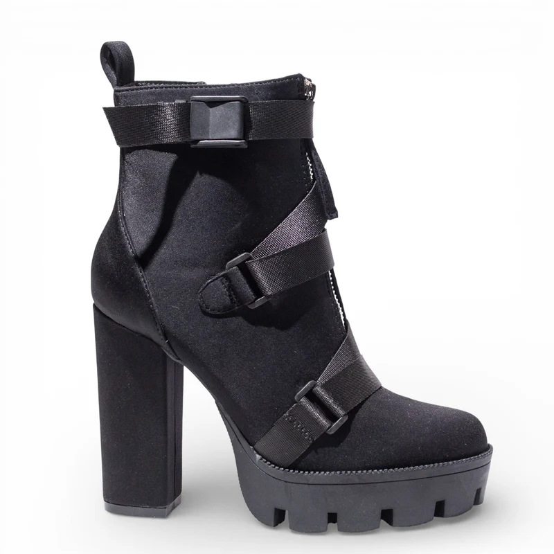 EuropeonUnion Women Black Satin HalfBoot #4816