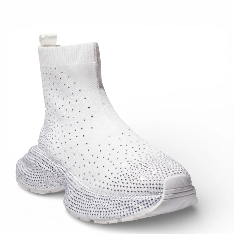 EuropeonUnion Women White Cloth HalfBoot #4812