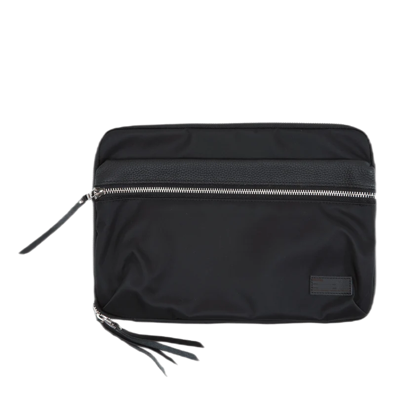 Luster Round Zip Clutch Grain Black