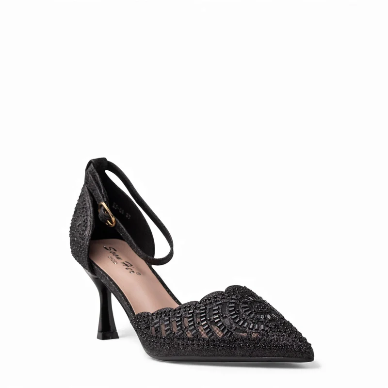 Europeon Union Women Black Glitter Soiree Sandal #4573