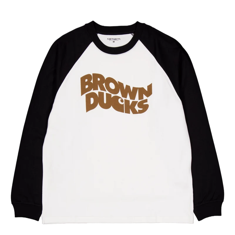 L/s Brown Ducks Baseball T-s White / Black