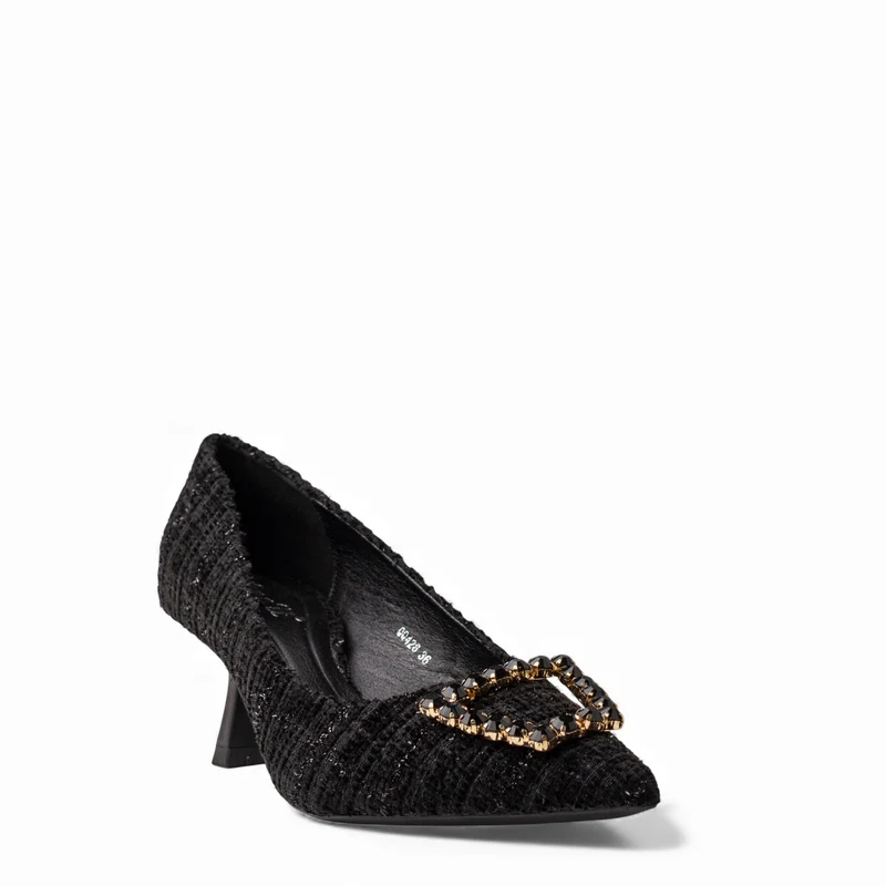 Europeon Union Women Black Cloth Heels #4690