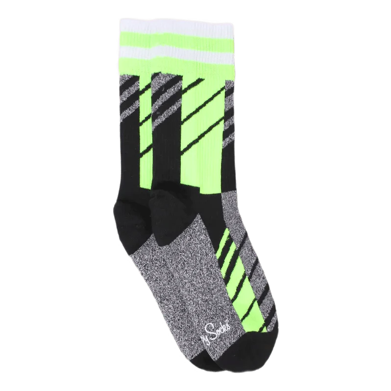 Scattered Stripe Crew Sock Black