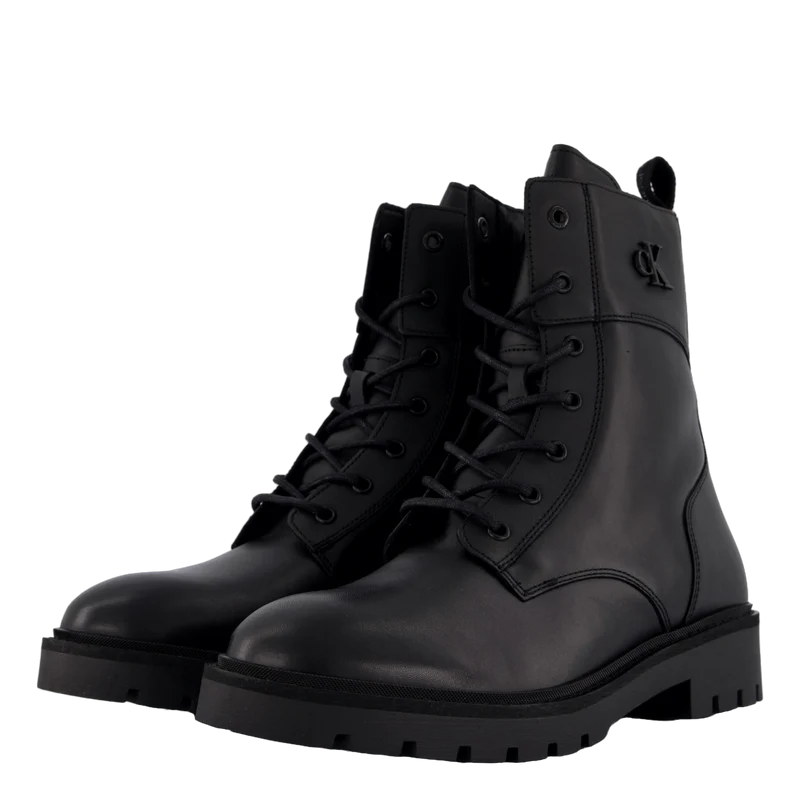 Combat Boot Mid Zip Lth In Cal Triple Black