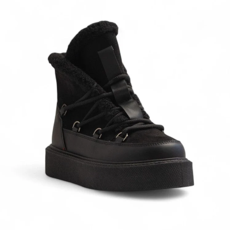 Europeon Union Women Black Leather X Chamois Half Boot #3207