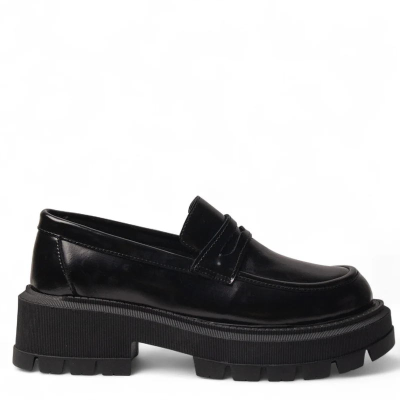 Women Black Vernis Leather Shoes #4494