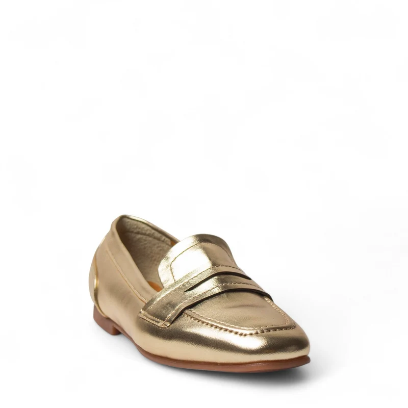 Women Gold Leather Shoes #4488
