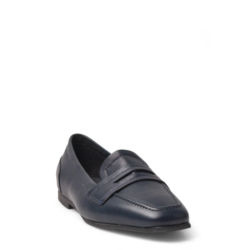 Women Navy Leather Shoes #4484