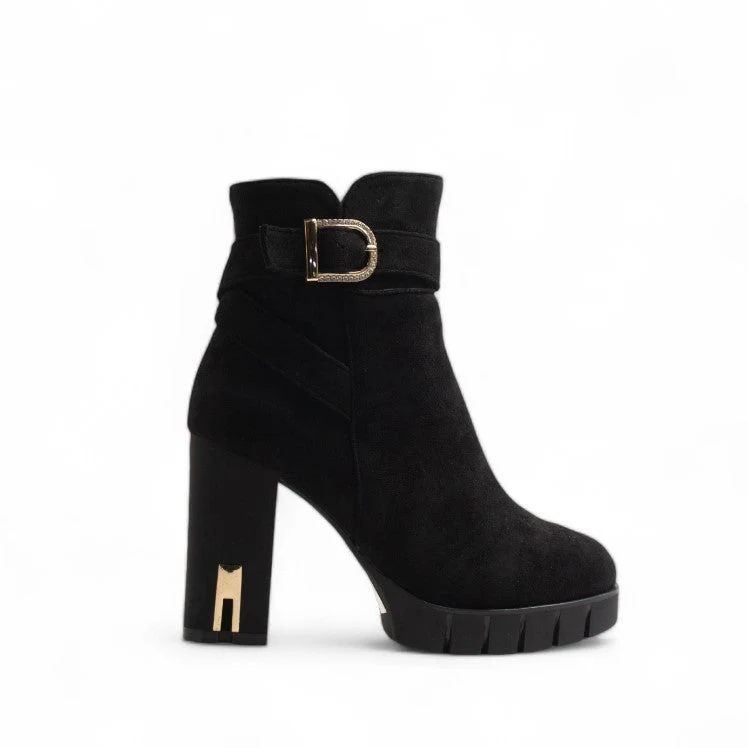Europeon Union Women Black Chamois Half Boot #3305