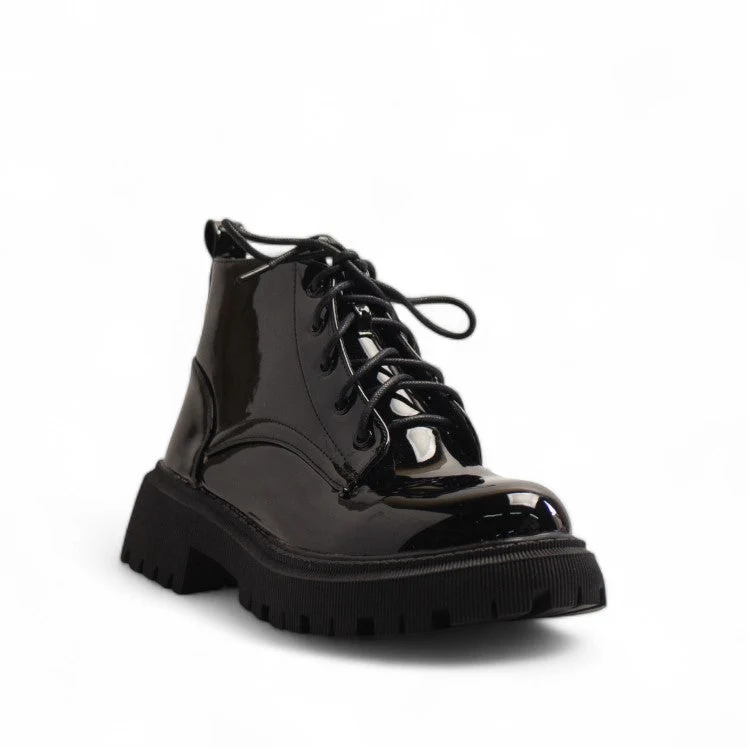 Europeon Union Women Black Vernis Leather Half Boot #3320