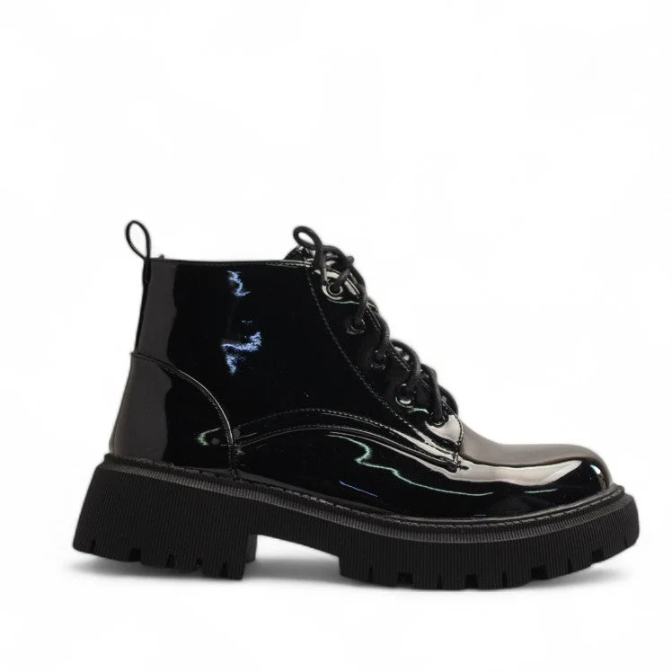 Europeon Union Women Black Vernis Leather Half Boot #3320