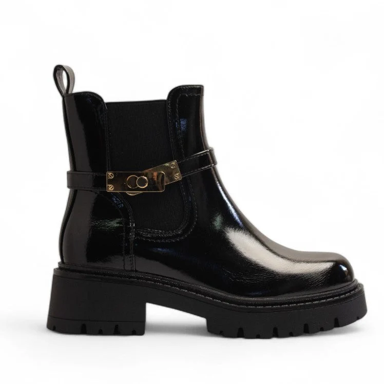 Europeon Union Women Black Vernis Leather Half Boot #3334