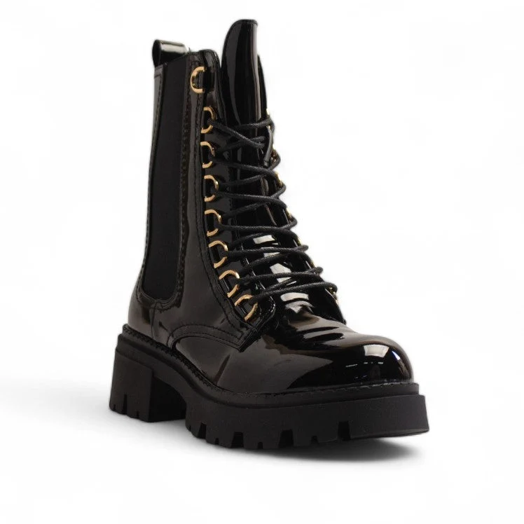 Europeon Union Women Black Vernis Leather Half Boot #3336
