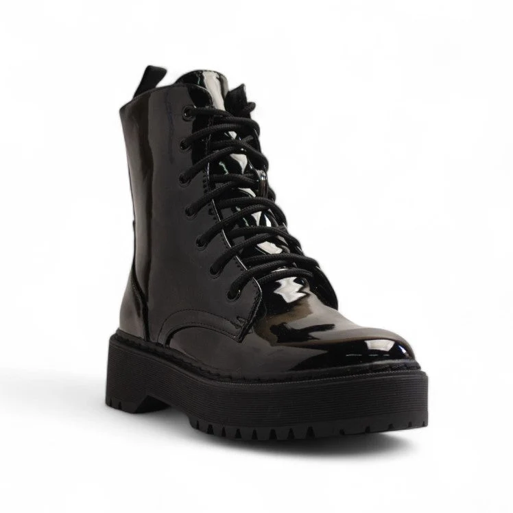 Europeon Union Women Black Vernis Leather Half Boot #3337