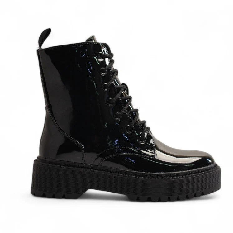 Europeon Union Women Black Vernis Leather Half Boot #3337