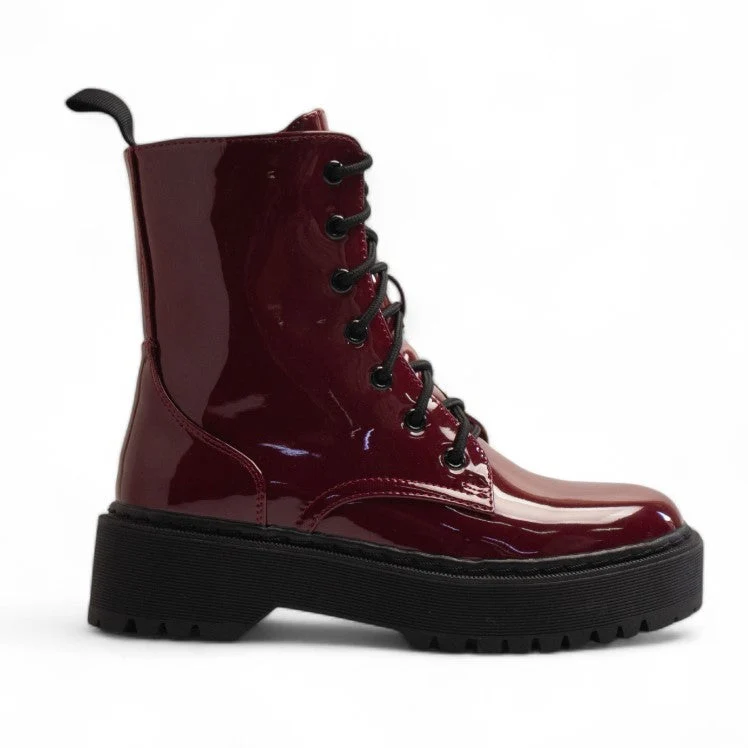 Europeon Union Women Maroon Vernis Leather Half Boot #3338