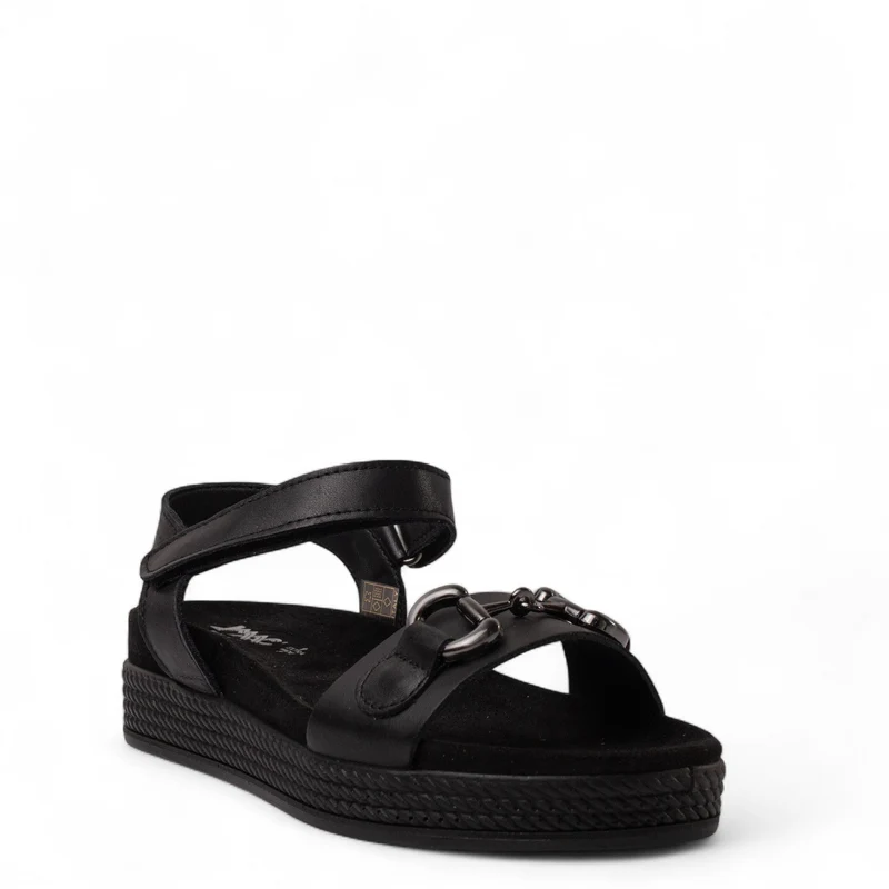 Italian Women Black Leather Sandal #4413