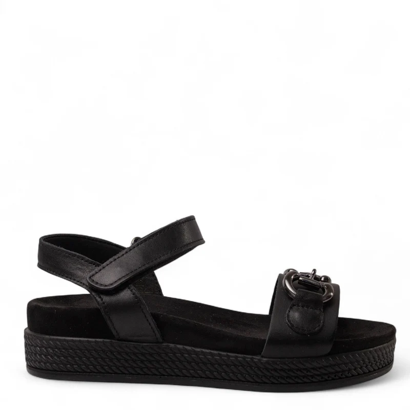Italian Women Black Leather Sandal #4413