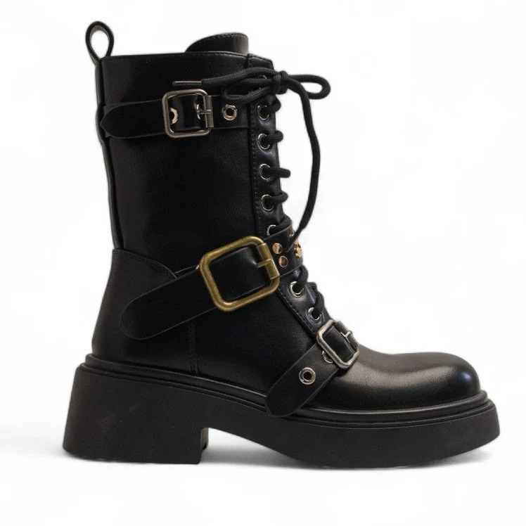 Europeon Union Women Black Leather Half Boot #3359