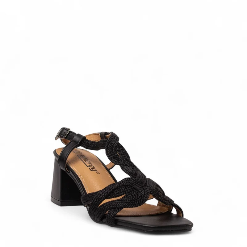 Europeon Union Women Black Leather Soiree Sandal #4405