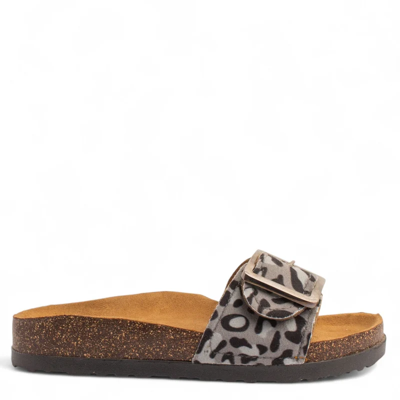 Women Grey Leather Slipper #3773