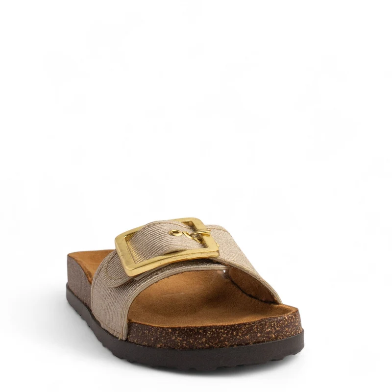 Women Gold Leather Slipper #3771