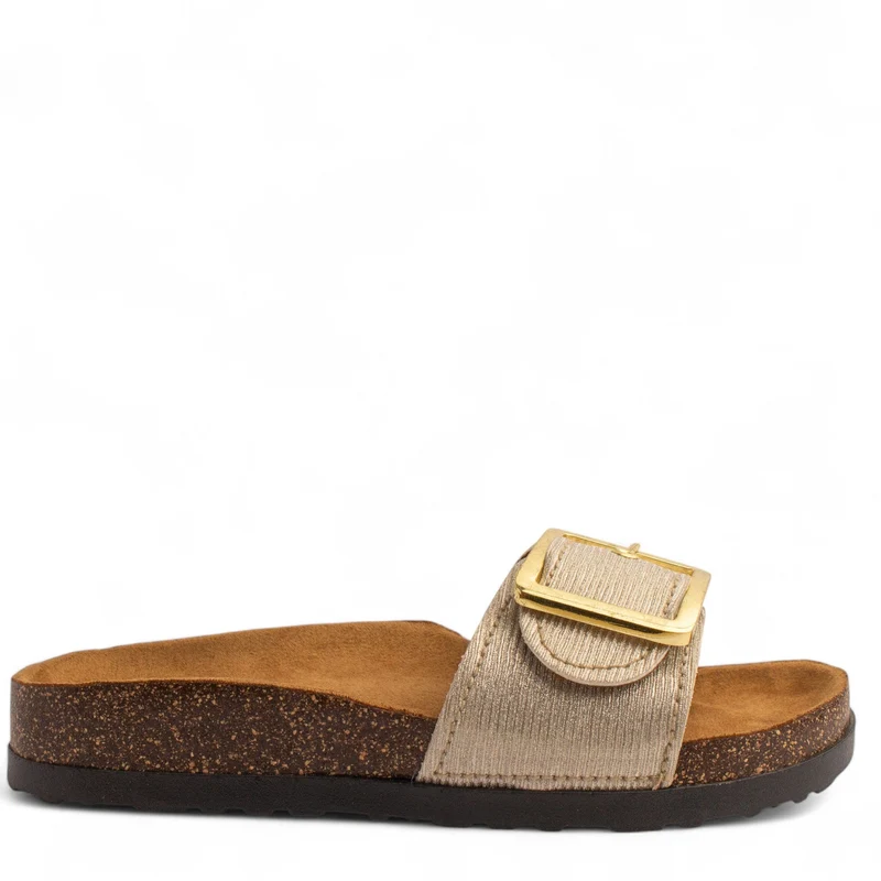 Women Gold Leather Slipper #3771