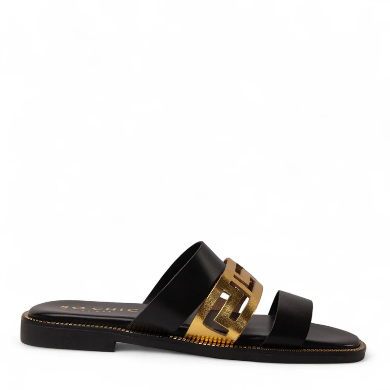 Europeon Union Women Black Leather Slipper #4382
