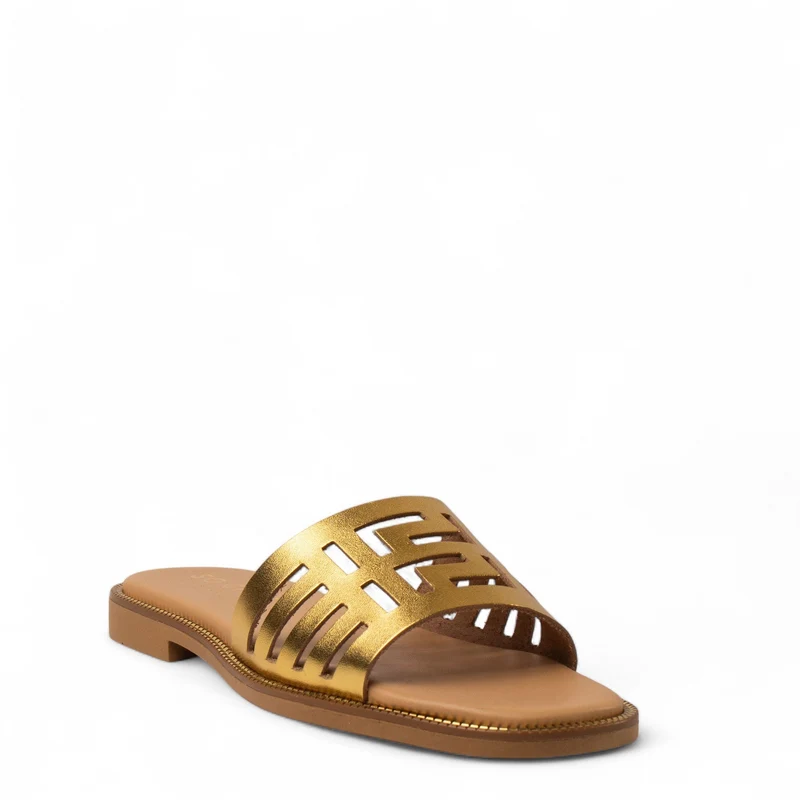 Europeon Union Women Gold Leather Slipper #4381